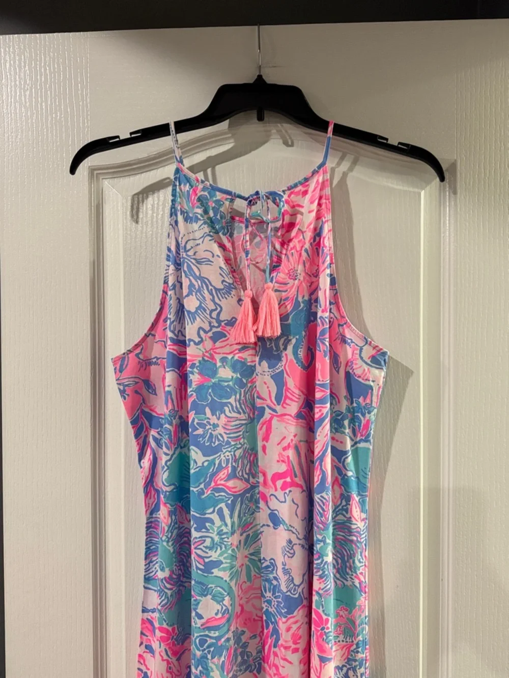 Sleeveless Tropical Print Maxi Dress in Pink & Blue - Picture 5 of 5
